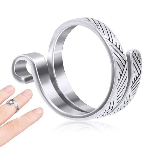 ANCIRS Knitting Crochet Loop Ring for Fingers, Adjustable Crochet Tension Ring, Metal Open Yarn Guide Finger Holders, Knitting Thimbles for Crochet- Silver - color: 1 Silver