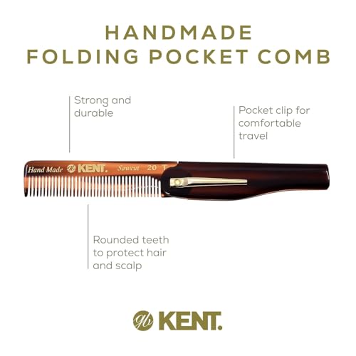 Kent 20T Handmade Folding Pocket Comb for Men, Fine Tooth Hair Comb Straightener for Everyday Grooming Styling Hair, Beard or Mustache, Use Dry or with Balms, Saw Cut Hand Polished, Made in England - color: Combo, size: 2 Pack