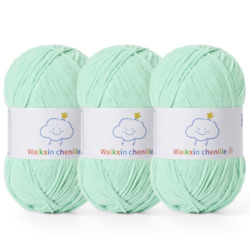 Fluffy Chenille Yarn for Crocheting，Baby Yarn for Crocheting Soft，3 Pack of 100g/3.5oz Velvet Amigurumi Yarn ，Fingering Weight Yarns for Crocheting Baby Blankets、DIY Craft.(3 Aqua Green) - color: 3 Aqua Green