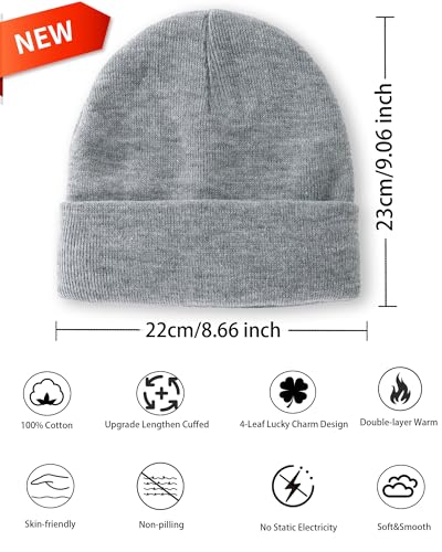 100% Cotton Beanie Lengthen Cuffed Beanies Knit Winter Hats Unisex | Double-Layer Warmth,Ultra-Soft 100% Cotton Knit,Long Non-itchy,Snug No-Slip Stretch Fit,Warm Winter Skull Cap - color: 1-light Grey
