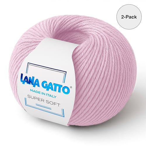 100% Merino Wool Yarn – Extrafine Super Soft Yarn for Knitting, Made in Italy by Lana Gatto, Super Soft Line, Pink-5284, 2-Pack (1.8 oz. / 137 yds Each) - color: Pink - 5284, size: 2