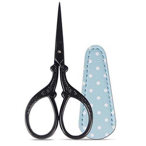 3.6inch Small Embroidery Scissors Sewing Crochet Cross Stitch | Knitting Scissors Sharp Craft Scissor with Leather Scissor Cover for Needlework Manual Sewing Handicrafts Tool - color: Black