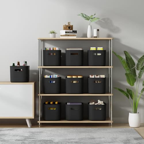ORGIDOL 8 Pack Black Storage Bins with Lids Stackable Storage Container for Organizing, Black Storage Boxes with Handle for Shelves, Cute Organizer Bins for Craft, Snacks, 9.85x6.9x5.7 inch - color: Black, size: 8 Pack