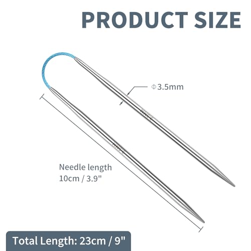 US4/3.5mm9-inchFlexibleCircular DoublePointed Knitting Needles,3-PieceSet | Perfect for knitting socks, stuffed animals, fingerless gloves, coasters, and other small, delicate knitting projects - size: 3.5MM