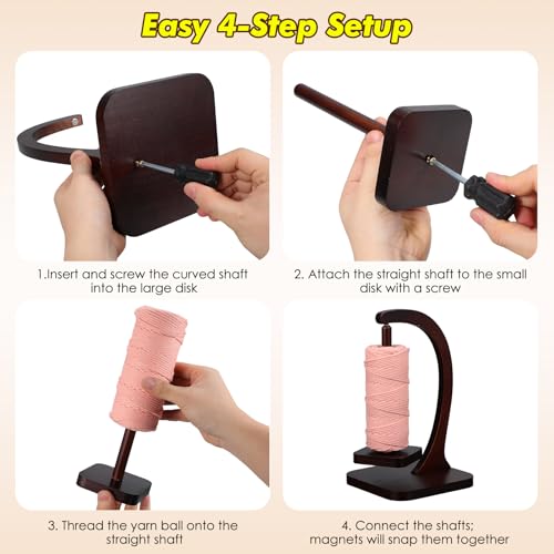 Wooden Yarn Holder for Crocheting and Knitting, 2LBS Load Capacity | Strong Magnetic 360° Rotation Yarn Spinner, Anti-Tangle Crochet Accessories with Packaging Box, Gift for Women Mom Grandma