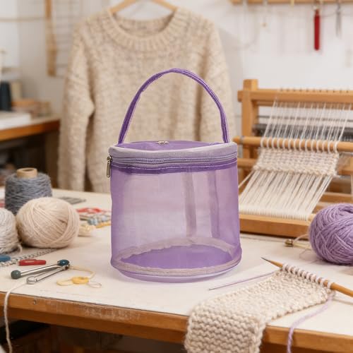 Mesh Crochet Bag Organizer, Large Capacity Yarn Storage Holder for Knitting and Crocheting, Purple - color: purple