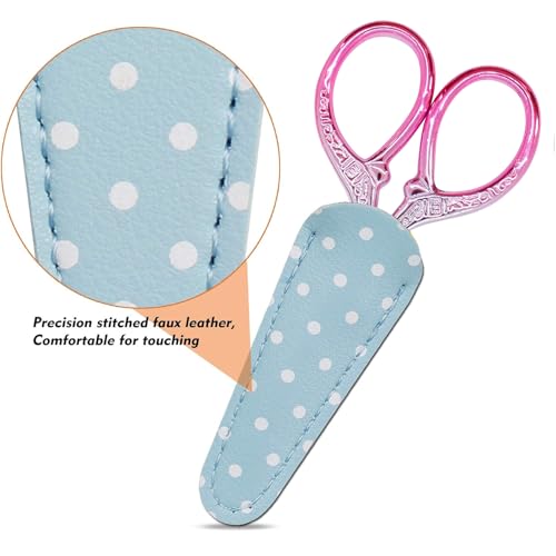 3.6Inch Little Scissors Sewing Scissors with Leather Scissor Cover | Stainless Steel Sharp Tip Craft Scissor for Embroidery Craft Needlework Artwork Cross Stitch DIY Thread - color: Silver Purple