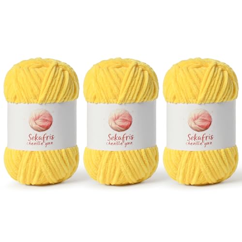 Chenille Yarn for Crocheting, Size 5 Bulky,3 Light Yellow | 300g/393yds Soft Chunky Velvet Yarn for Crochet and Knitting,Fluffy Baby Yarn for Amigurumi,Blankets and DIY Crafts. - color: 3 Light Yellow