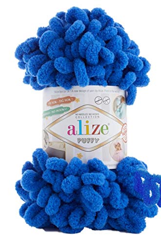4 skn/Ball Alize Puffy Baby Big Loop Blanket Yarn 100% Micropolyester Soft Yarn 400gr 39.3 yds (141-Royal Blue) - color: 141-Royal Blue