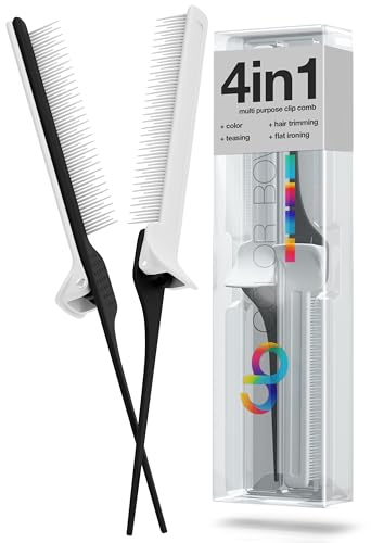 Rat Tail Combs, Teasing Comb, Flat Iron Combs for women, Parting Combs for braiding hair, Hairstylist essentials for Highlights - balayage board hair combs for styling & cutting (2 Pack) - color: Black