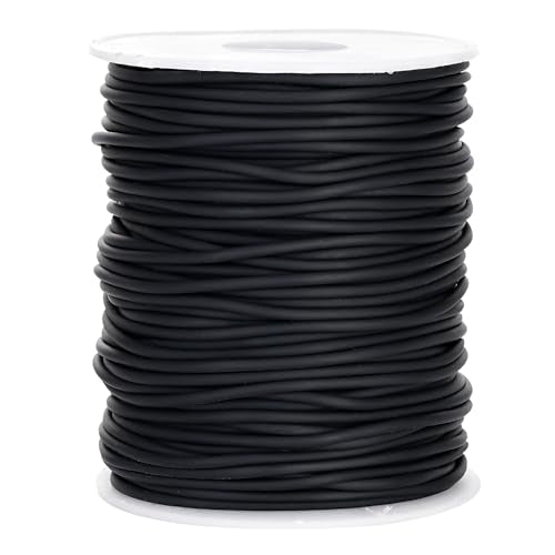 Hollow Rubber Tube Cord 54 Yards 2mm Black Stitch Keeper with 1mm Hole | Tubing Knitting Barber Cord Rubber Saver Hollow Rubber Pipe with Spool for Knitting Projects Jewelry Making Bead Creations - color: Black