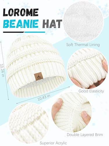 LOROME Winter Beanie Hat Scarf Gloves, Warm Fleece Knit Neck Scarf Set Gift | Hats Gloves Scarf Set, Touchscreen Gloves, Universal Size Neck Scarf Set Winter Gifts for Unisex Adult Winter Wear - color: Ivory