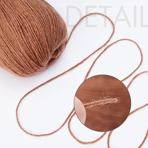 NICEEC 3 Skeins Soft Merino Wool Yarn- Caramel | Soft & Warm, Finger Weight, Woolen Yarn for Crochet & Knitting, Total 5.3oz/606yds - color: Caramel