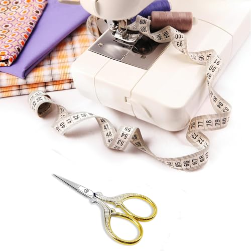 3.6 inch Embroidery Scissors with Leather Sheath for Sewing Art Needlework | Crochet Scissors Stainless Steel Classic Scissor with Leather Cover Crafting Scissor Shears Craft - color: Silver Gold