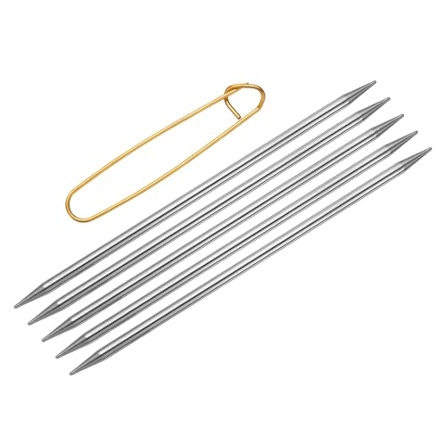 uxcell 5Pcs US 8(5mm) Double Pointed Knitting Needle 7.87 Inches Length Stainless Steel Sweater Stitching Needles with Stitch Holder for Handmade Projects DIY Knitting - size: 5mm