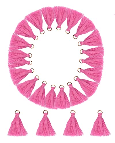 MSCFTFB 100 Pieces Mini Tassels Mala Tassel Kit with Jump Rings for Earring Necklace Jewelry Making Garland Keychain Charms Crafts Decorations(Hot Pink) - color: Hot Pink