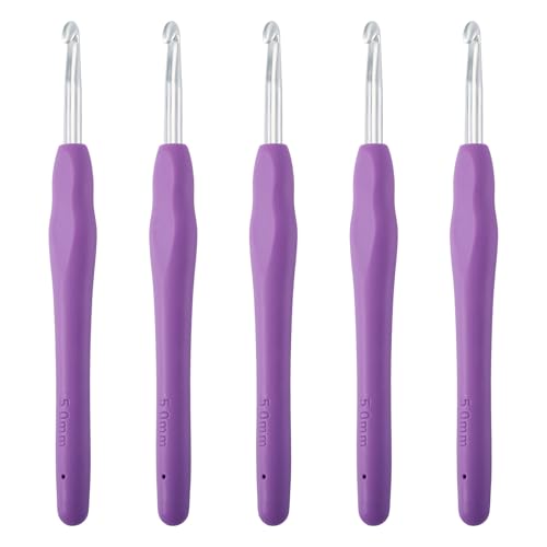 5 pcs Aluminum Crochet Hooks Knitting Needles Craft Yarn Pin 5mm Random Color Smooth Silicone Handle Crochet Hook for Beginners Handmade DIY Knitting Scarves Sweaters Hats - color: Pin 5mm
