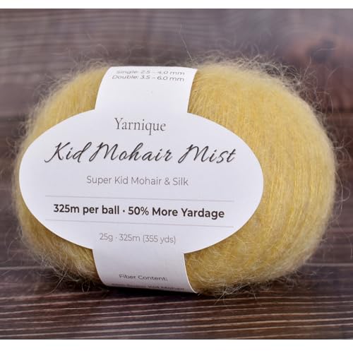 Kid-Silk Mohair Yarn, Lace Weight, 4 Balls 100g, 1420 yds | Yarnique Fine Lace Yarn | Smooth Knitting & Crochet | Light Fabric (12 Golden Honey) - color: 12 Golden Honey