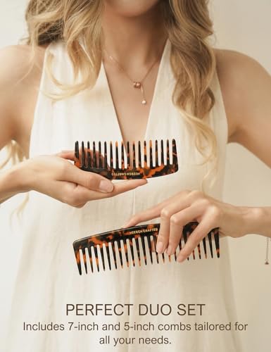Heesch Wide Tooth Curl Comb Set of 2, Detangling Comb 5 Inch Small Travel Comb & 7 Inch Large Comb for Women, Wide Tooth Comb for Wet, Thick, Wavy, Curly Hair, Tortoise Shell Cellulose Acetate - color: Classic Tortoise