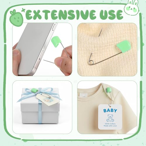 WILLBOND 50 Pcs Large Safety Pins for Clothes,with Bag, Light Green | Plastic Head with Locking Closures, Heavy Duty Nappy Pins Hooks, 2.2 Inch Fasteners, Stainless Steel, Velvet Bag - color: Light Green