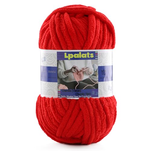 #6 Super Bulky Blanket Red Yarn - Chunky Chenille Yarn for Crocheting | Baby Blanket Yarn (Each 3.5oz/100g, 71yds/65m) - Polyester - Thick Plush Fluffy Yarn for Crochet Amigurumi Blankets - color: Red