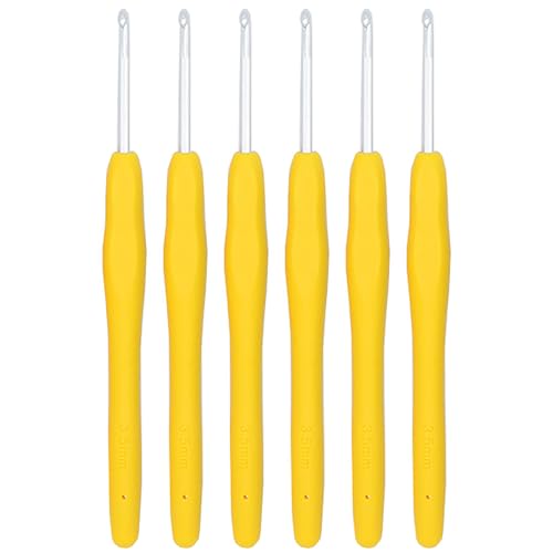 6Pcs 3.5mm Aluminum Soft Grip Rubber Ergonomic Handle Crochet Hook Knitting Needles US Size E (Size 4) for DIY Yarn Craft,Nice Gift for Women Adults Kids Children Beginners (Yellow) - size: 3.5mm