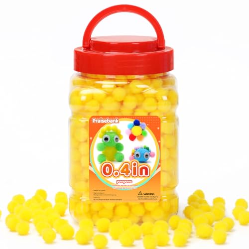 Praisebank Yellow Pom Poms, 1cm/0.4inch, Pompom Balls for Arts & Crafts, Soft and Fluffy Craft Pompoms, Party & Festival Decorations, 1000pcs . - size: 0.4inch/1cm, style: Yellow
