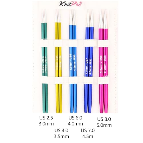 KnitPro Zing Starter 5-Inch Interchangeable Circular Knitting Needle Set | US 2.5, 4, 6, 7, 8 Incl. 2 Memory-Free Cables, 4 Caps, 2 Keys, Fabric Case & Project Bag