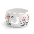 Daisy Ceramic yarn bowl, pink daisies LennyMud by Lorrie Veasey