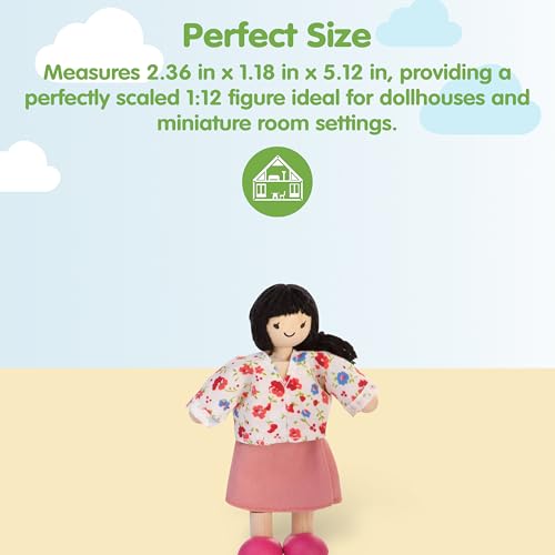 PlanToys® Mother Wooden Poseable Dollhouse Figurine 1:12 Scale 5-Inch Doll | mom character, doll house people accessories, bendable arms, kids pretend play, storytelling learning gift ages 3+ for girls - color: Asian Mom