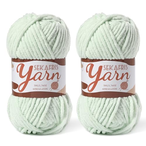 2 Pack Fluffy Velvet Yarn for Crocheting，Baby Blanket Yarn for Crocheting Soft，100g(131yds) Amigurumi Yarns，Plush Chenille Crochet Yarns，Puzzle Yarn for Crochet Weaving Craft(2 Fruit Green) - color: 2 Fruit Green