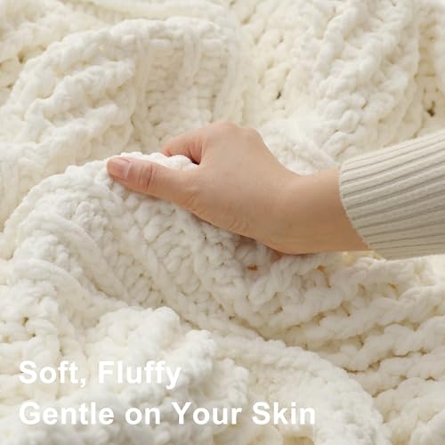 #6 Super Bulky Blanket Yarn for Crocheting - 4 Skeins(Each 10.5oz/300g, 220yds/201m), Chunky Chenille Thick Plush Big Soft Yarn for Crocheting Knitting Blankets, Cream - color: Cream
