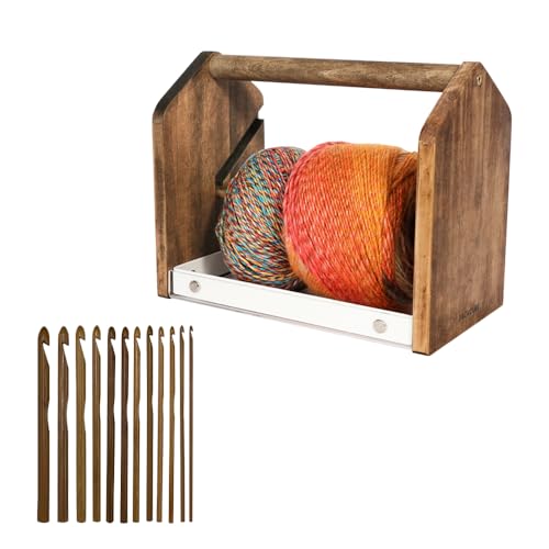 J JACKCUBE DESIGN Wooden Yarn Holder with Storage Tray and 12 Crochet Hooks, Anti-Slip Yarn Dispenser for Knitting & Crochet, Portable Organizer for Craft Supplies(White) - MK1310B - color: White