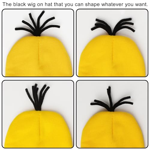 HEYFIZZ 3 Pcs Halloween Costume Accessories Adult, Easy Costume Men Women | One Size Fits Most,Last Minute Adult Halloween Costumes,Yellow Beanie Hat,Adjustable Goggles,Gloves,Family Group Costume