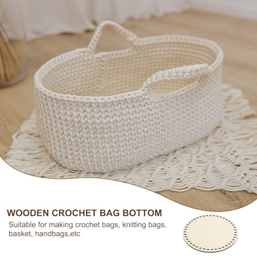 PATIKIL Basket Wood Bottom 8" x 8", Round Natural Wood Base Crochet Bag Shaper for DIY Basket Bag Craft Knitting Making Weaving Supplies, Wooden (Hole: 6mm) - size: 8" x 8"