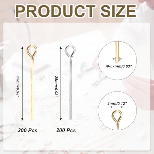 PATIKIL 1 Inch Eye Pins, Jewelry Making Headpins Straight Pins Findings Bendable for DIY Craft Bracelet Necklace Earring Pendant Making Supplies-400Pcs(Silver Gold) - color: Silver Gold, size: 1 Inch