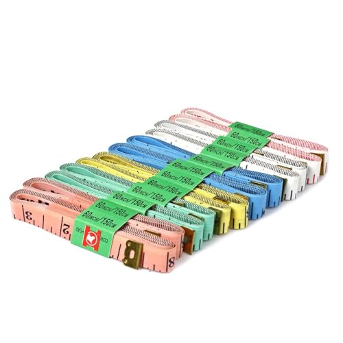 Flexzion Cloth Measuring Tape for Sewing, Soft Ruler, 60 in/150 cm, 12 Pack | Flexible Dual-Scale Tapes with Inches and Centimeters for Tailoring, Crafts, Clothing, and Body Measurements; Assorted Colors