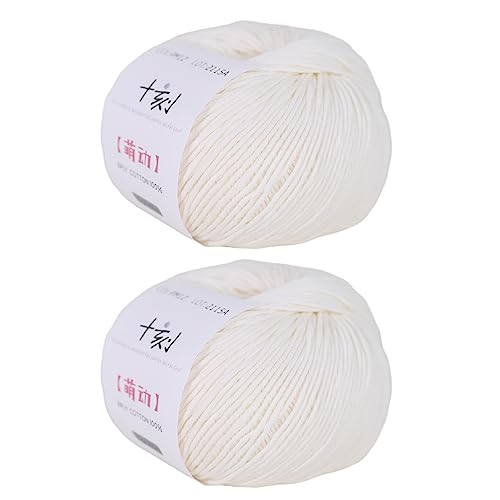 Fine Weight Knitted and Crocheted Cotton Yarn, 100% Long Staple Cotton Yarn, Baby Sports, 2 Packages of 100g/3.52oz (Per Skein 50g/162yards)-Jade White - color: PM12-Jade White