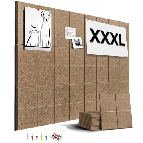 24 Pack Large Felt Bulletin Board for Walls, 48" x 72" Mega Coverage (24 SQ FT), 12"x12" Square Pin Board Tiles with 60 Push Pins & 140 Strong Adhesive Tabs, Dark Beige - color: Dark Beige