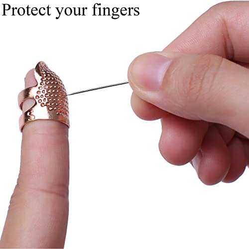 J.CARP 4Pcs Sewing Thimble, Metal Rose Gold Color Sewing Thimble Finger Protector, Adjustable Finger Shield Ring Fingertip Thimble Sewing Quilting Craft, Accessories DIY Sewing Tools (2 Sizes, S/M) - color: Style1-Rose Gold