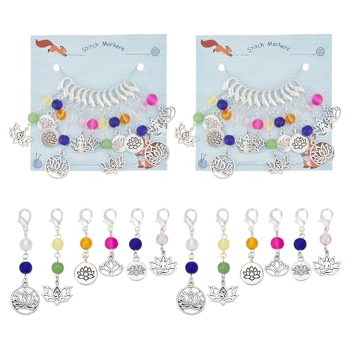 NBEADS 24 Pcs Lotus Yoga Pendant Stitch Markers, Glass Bead Crochet Stitch Marker Charms Lobster Claw Clasps Locking for Knitting, Weaving, Sewing, Jewelry Making - color: Lotus Yoga