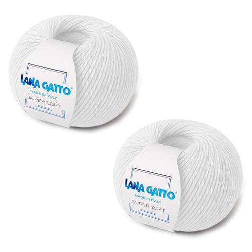 100% Merino Wool Yarn – Extrafine Super Soft Yarn for Knitting, Made in Italy by Lana Gatto, Super Soft Line, Natural White-978, 2-Pack (1.8 oz. / 137 yds Each) - color: Natural white - 978, size: 2