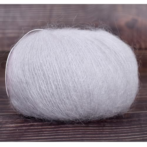 Kid-Silk Mohair Yarn, Lace Weight, 4 Balls 100g, 1420 yds | Yarnique 61% Super Kid Mohair + 20% Silk | Carry-Along Yarn | Soft Fuzz (19 Pearl Gray) - color: 19 Pearl Gray