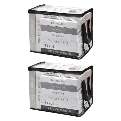 PATIKIL 15x9.5x12.6in Clear Storage Bags, 2PCS Plastic Storage Bags Clear Small Zippered Organizers Foldable Closet Bed Sheet Organizer Cube with Zipper for Book Clothes Yarn,L, Black - color: Black, size: L