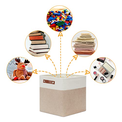 DULLEMELO Cube Storage Bins - 4 Pack Foldable Large Storage Baskets 12 inch Gifts Empty Fabric Bins for Home Office Cubes Organizer Closet, Shelves, Toy, Nursery (4 Pack - 12" White&Khaki) - color: White&Khaki, size: M-12"x 12"x12"