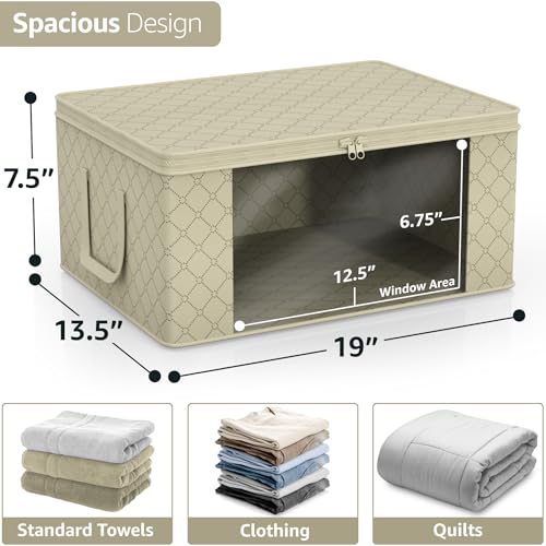 Sorbus Medium Clothes Storage Bags - Foldable Blanket Storage Bins for Organizing Bedroom, Closet, Clothing, Comforter, Organization with Clear Window, Lids and Carry Handles - Set of 8 - color: Beige, size: 8 Pack Large