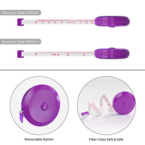 DiCUNO 3-Pack Soft Retractable Measuring Tape, 60-Inch 1.5 Meter, Purple | Measuring Tape for Pocket, Body Tailor Sewing Craft Cloth, Medical Nursing, Tape Measure - color: Purple*3pcs