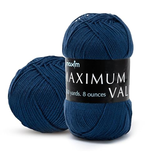 Mary Maxim Maximum Value Acrylic Yarn for Crocheting and Knitting, Soft Worsted Weight Yarn 4, Ideal for Blankets, Sweaters, Hats, and Scarves, 8 oz Skein (474 Yds) (Dark Denim) - color: Dark Denim