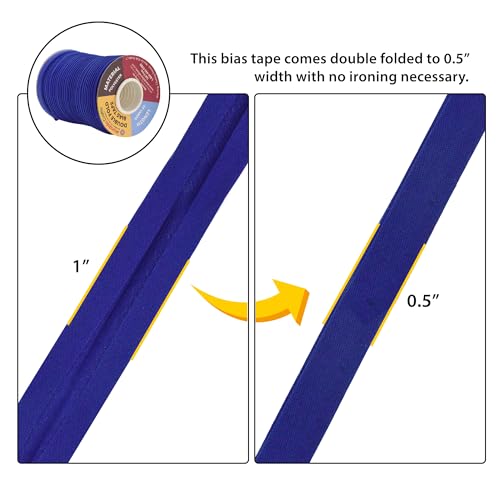 Mandala Crafts 55 Yds 1/2 Inch Blue Double Fold Bias Tape for Sewing | Machine Washable Binding Tape for Quilting, Hemming, Seams, Fabric Piping, All Fabrics & Denim, Indoor & Outdoor - color: Blue, size: 1/2 Inch 55 Yards