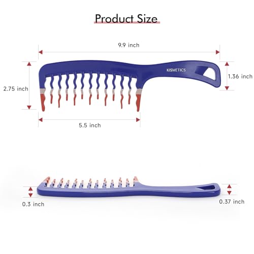 Extra Large Wide Tooth Shower Detangler Curve Comb for Thick, Curly, Wavy & Natural Hair - Pain-Free Knot Removal, Anti-Static, Frizz-Free, Ergonomic Handle & Easy Hanging - Blue with Scrunchie - color: Reflex Blue